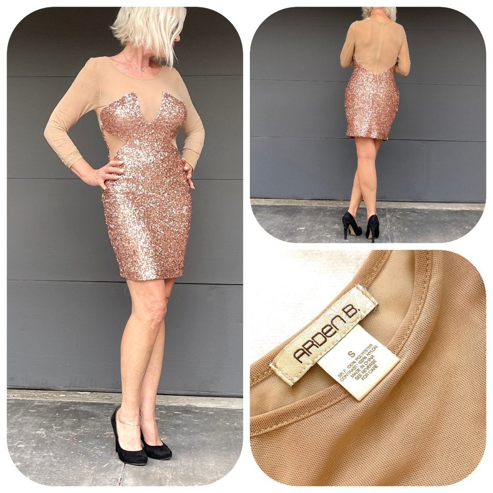 Arden B Rose gold sequin long sleeve dress